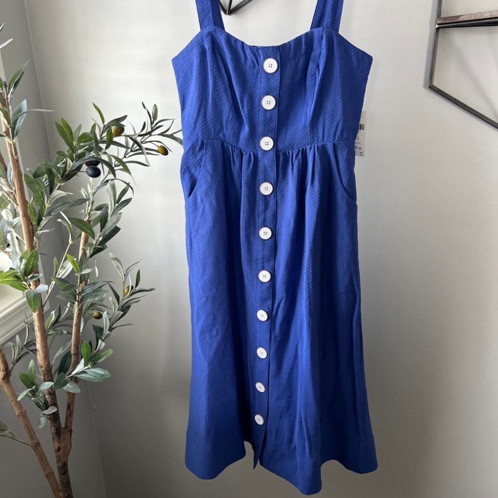 Anthropologie Blue Textured Dress with White Buttons